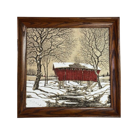 VTG Kay Dee 100% Pure Linen Handprint Hope Valley RN15424 Framed Wall Art 16" - Picture 1 of 9